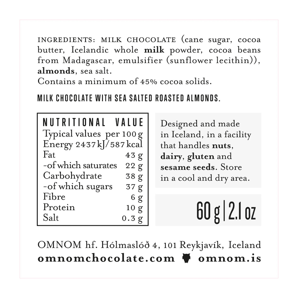 Omnom | 41% Milk Chocolate - Sea Salted Almonds