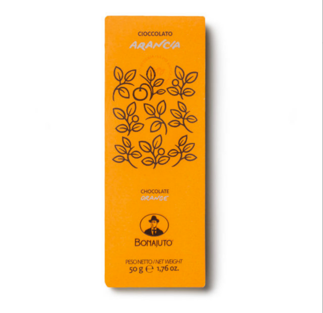 A unique chocolate bar from Italian brand, Antica Dolceria Bonajuto, with 65% dark chocolate and Sicilian orange peel.