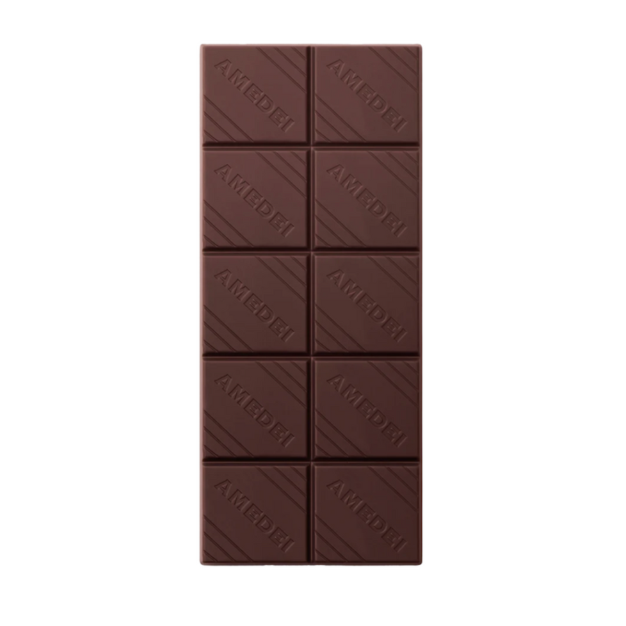 fiamma chocolate – amedei madagascar 72% dark chocolate bar – single origin cacao from sambirano valley madagascar
- chocolate bar on white background 
