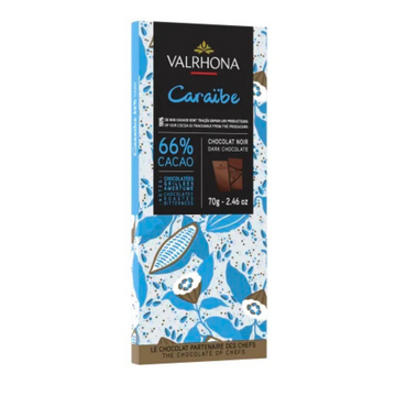 fiamma chocolate – valrhona caraibe 66% dark chocolate bar – french fine chocolate from caribbean cacao blend
